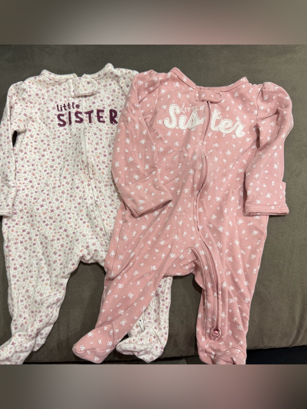 Carter's Pink Floral "Little Sister" Baby Pajama Sleepers - Pink & Cream bundle